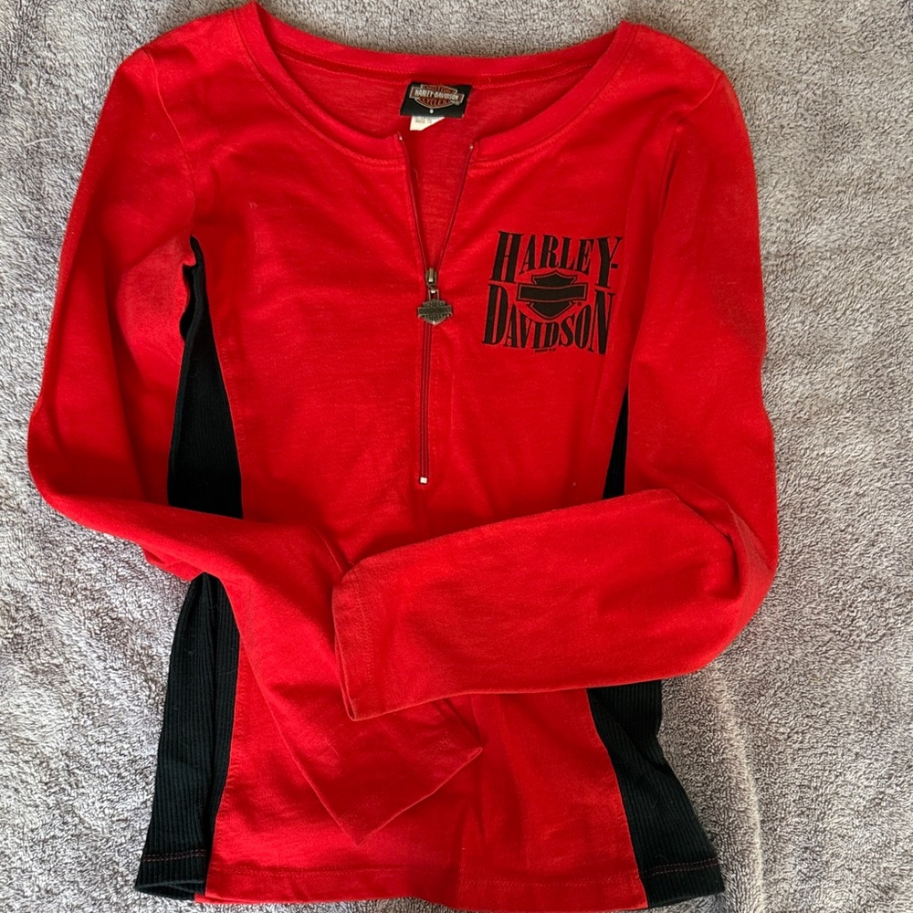 Harley-Davidson Red and Black Zippered Top